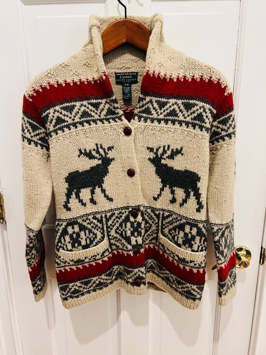 Sweaters - Vintage Lauren Ralph Lauren Hand Knit Wool Sweater Cardigan Size P/P